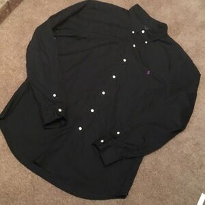 Ralph Lauren XL Slim fit Oxford shirt 100% cotton Black Purple horse EUC
